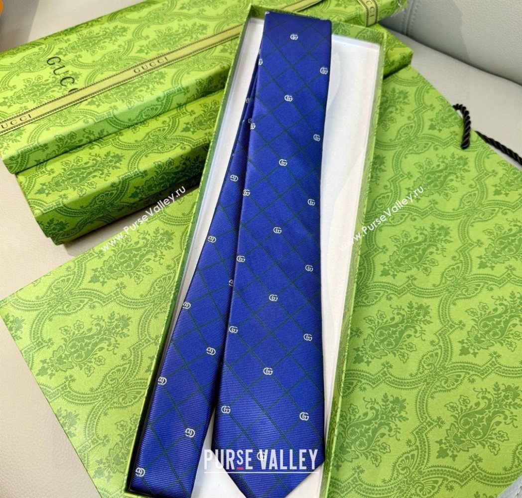 Gucci GG Plaid Silk Tie Blue/Green 2025 GG091037 (XMN-250910120)