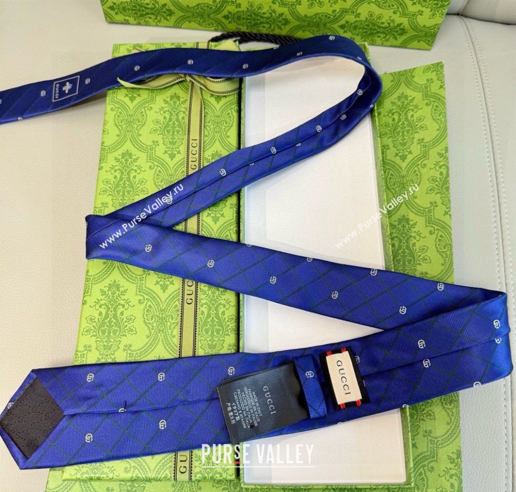 Gucci GG Plaid Silk Tie Blue/Green 2025 GG091037 (XMN-250910120)