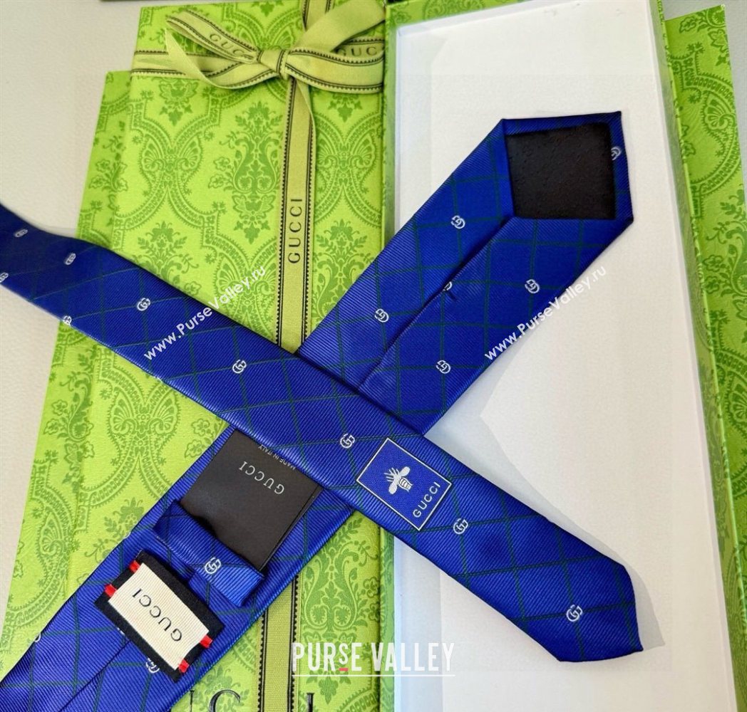 Gucci GG Plaid Silk Tie Blue/Green 2025 GG091037 (XMN-250910120)