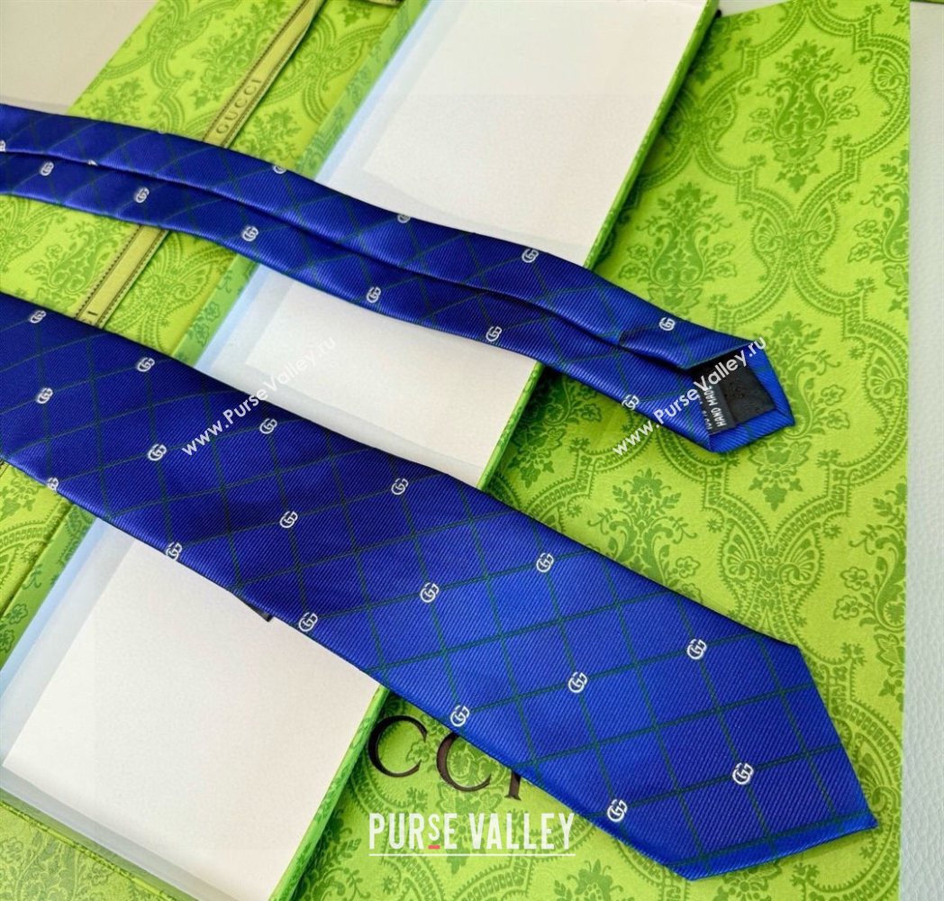 Gucci GG Plaid Silk Tie Blue/Green 2025 GG091037 (XMN-250910120)