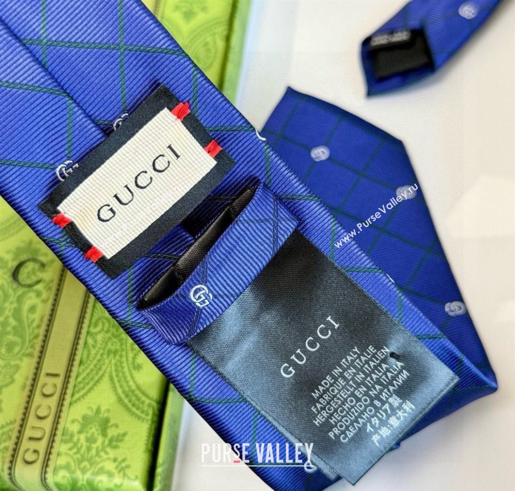 Gucci GG Plaid Silk Tie Blue/Green 2025 GG091037 (XMN-250910120)