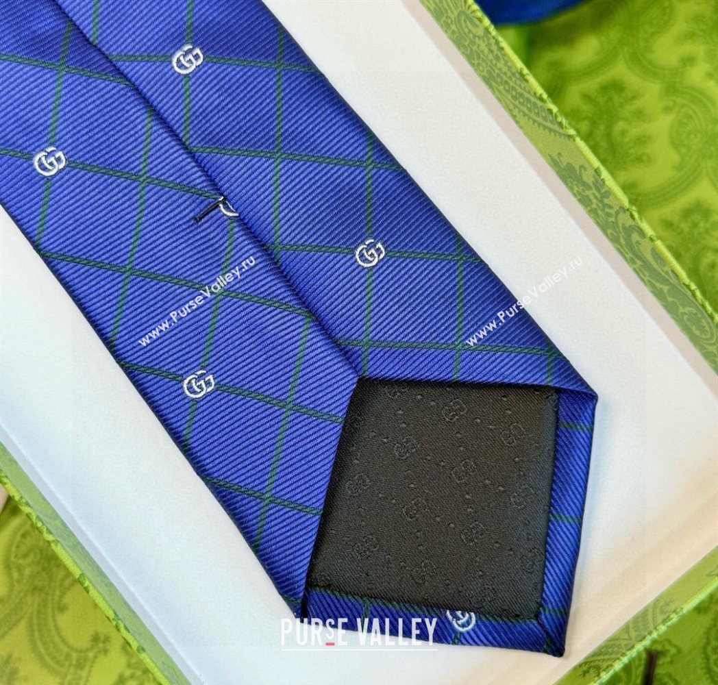Gucci GG Plaid Silk Tie Blue/Green 2025 GG091037 (XMN-250910120)