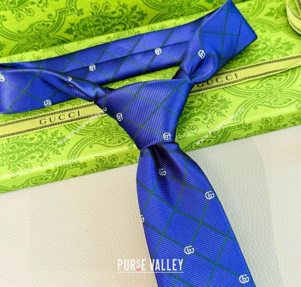 Gucci GG Plaid Silk Tie Blue/Green 2025 GG091037 (XMN-250910120)