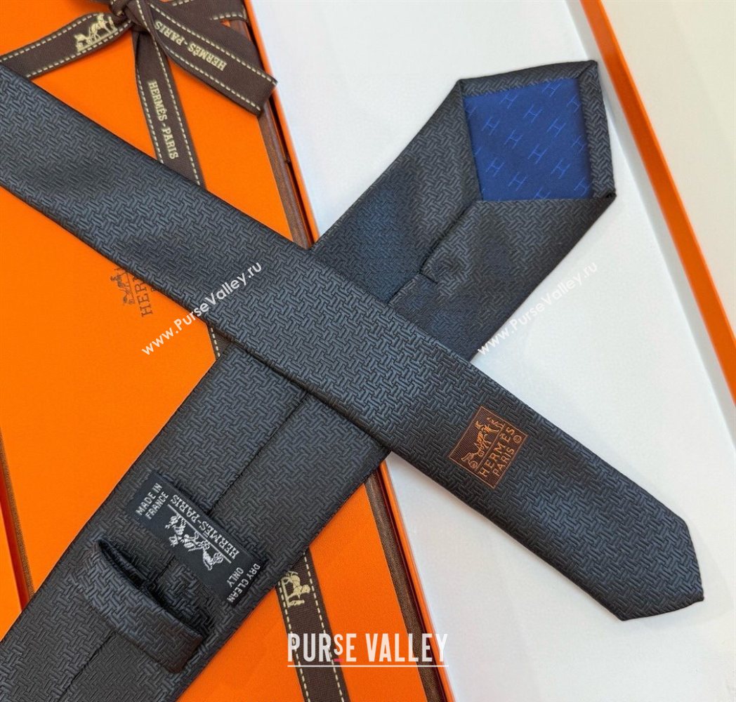 Hermes Unie Fer a Cheval Silk Tie Dark Grey 2025 HS091033 (XMN-250910104)