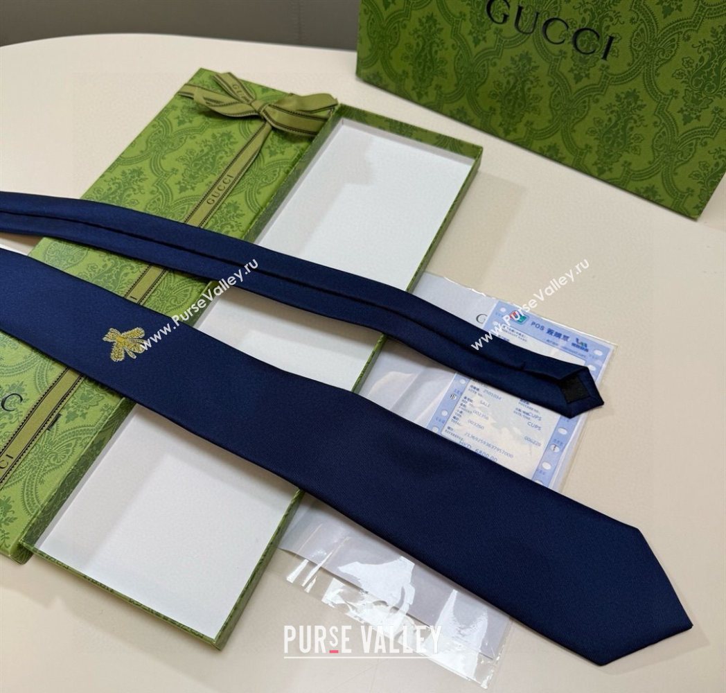 Gucci Bee Silk Tie Blue 2025 GG091038 (XMN-250910122)
