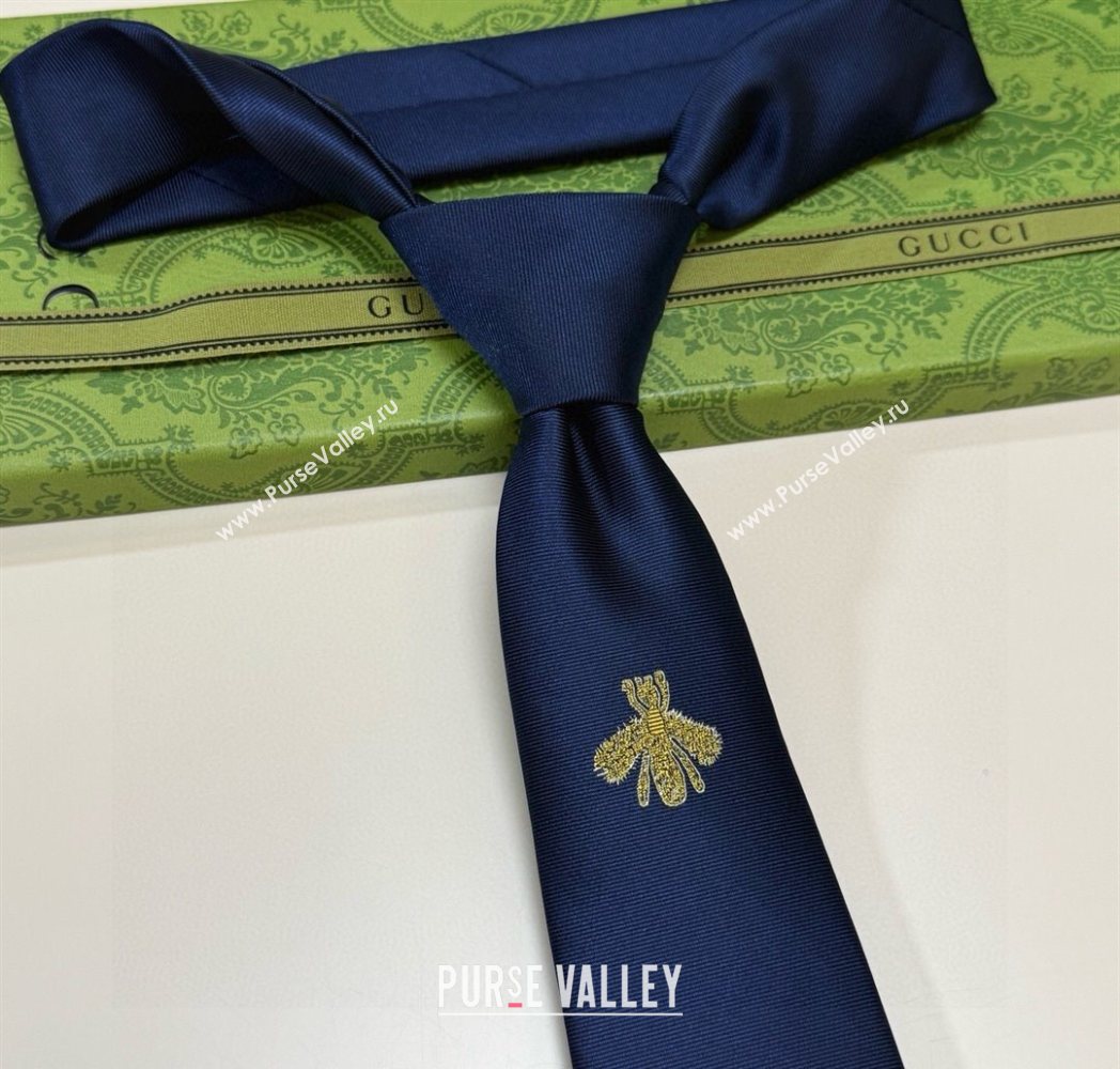 Gucci Bee Silk Tie Blue 2025 GG091038 (XMN-250910122)
