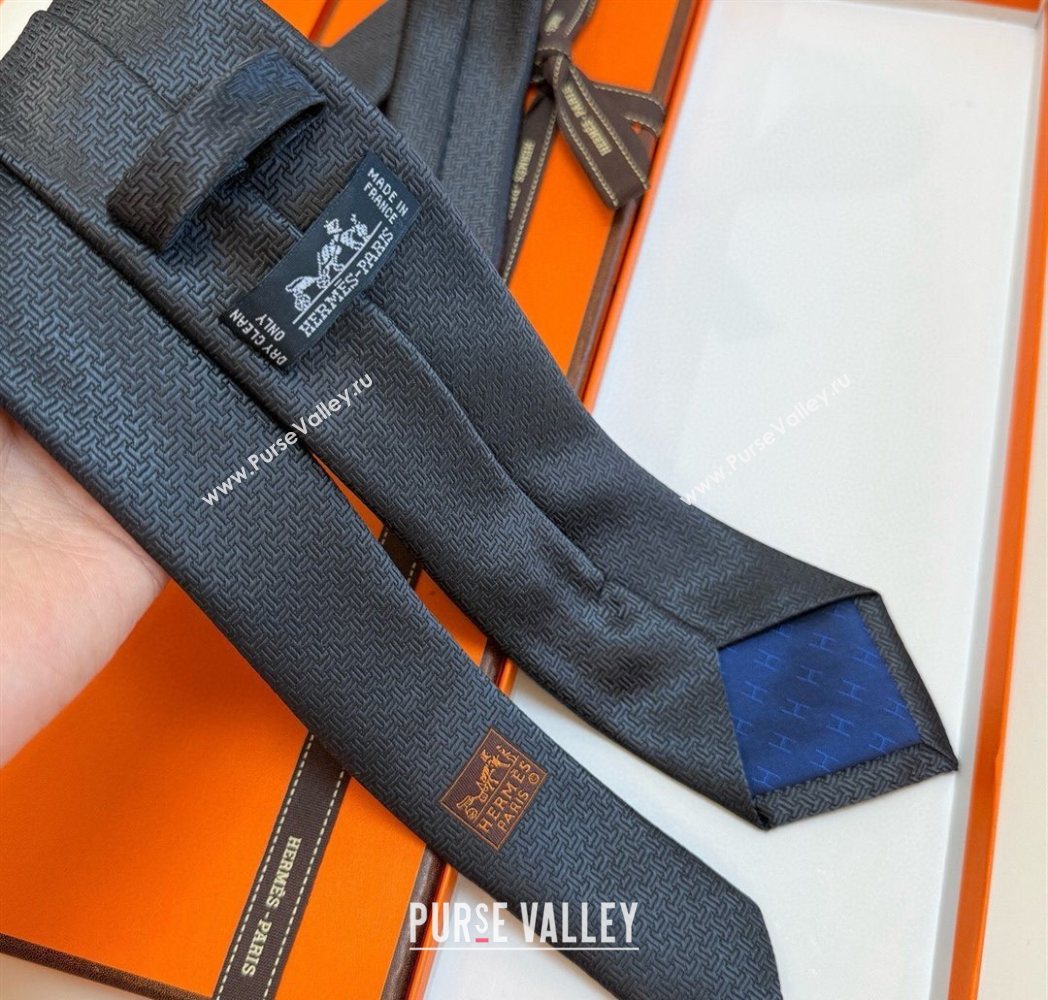 Hermes Unie Fer a Cheval Silk Tie Dark Grey 2025 HS091033 (XMN-250910104)