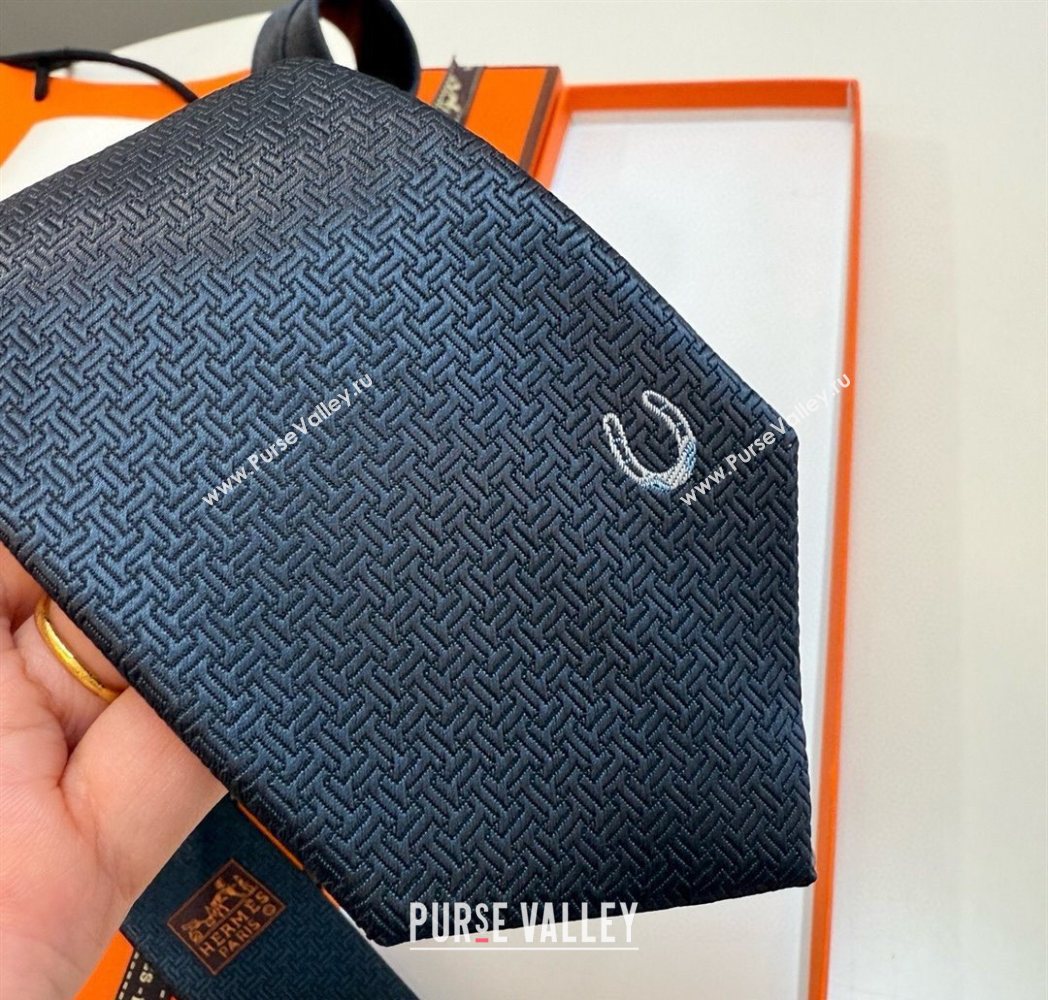 Hermes Unie Fer a Cheval Silk Tie Dark Grey 2025 HS091033 (XMN-250910104)