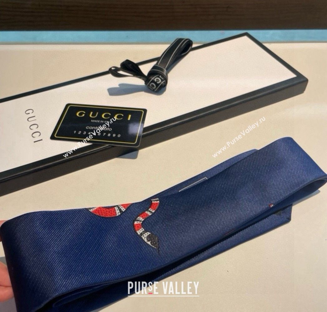 Gucci Kingsnake Silk Tie Blue 2025 GG091042 (XMN-250910136)
