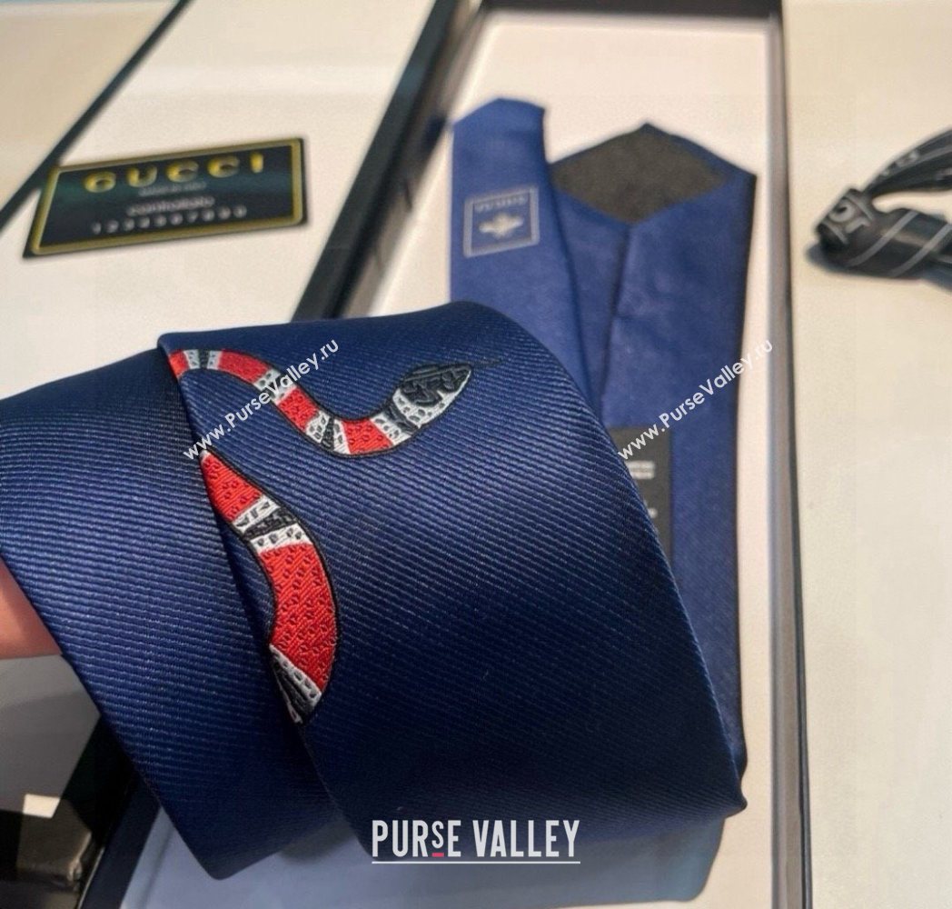 Gucci Kingsnake Silk Tie Blue 2025 GG091042 (XMN-250910136)