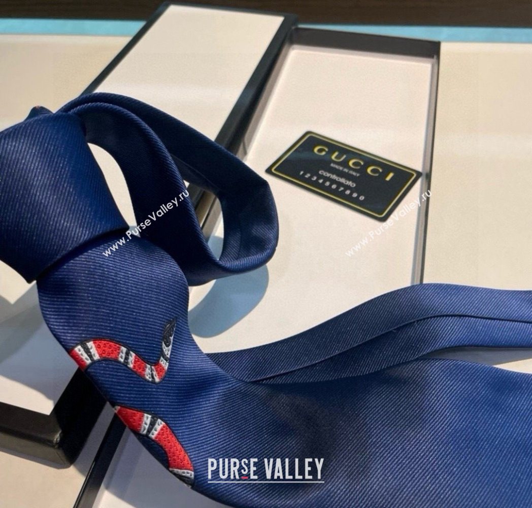 Gucci Kingsnake Silk Tie Blue 2025 GG091042 (XMN-250910136)