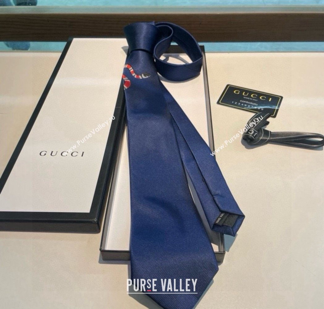 Gucci Kingsnake Silk Tie Blue 2025 GG091042 (XMN-250910136)