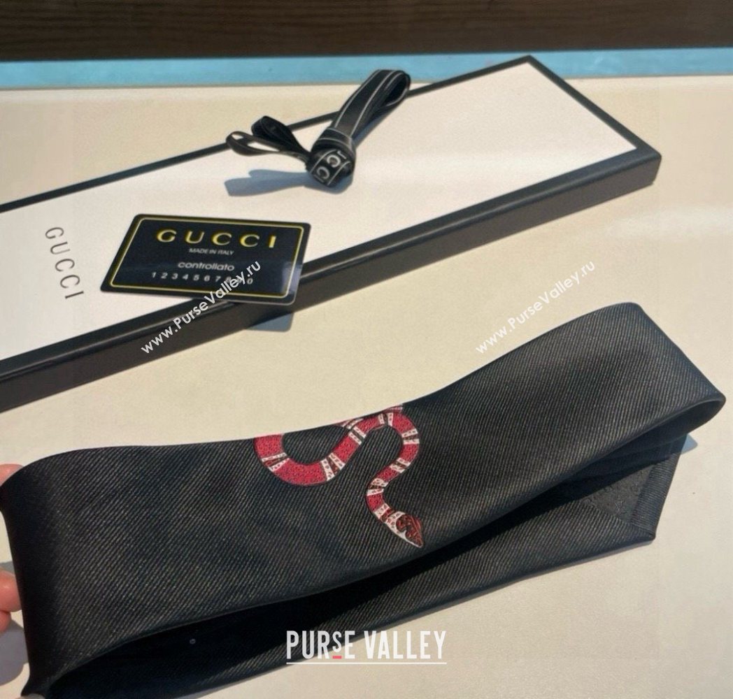 Gucci Kingsnake Silk Tie Black 2025 GG091042 (XMN-250910137)