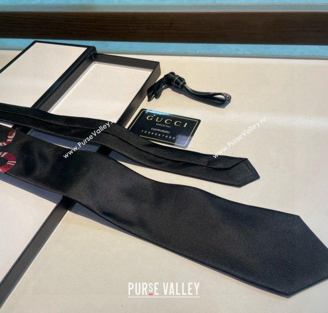 Gucci Kingsnake Silk Tie Black 2025 GG091042 (XMN-250910137)