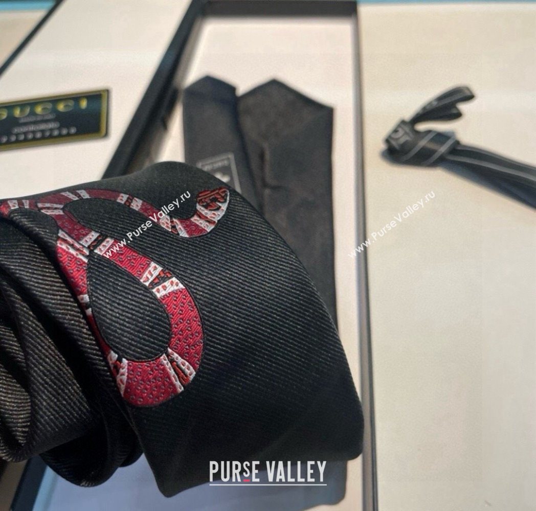 Gucci Kingsnake Silk Tie Black 2025 GG091042 (XMN-250910137)