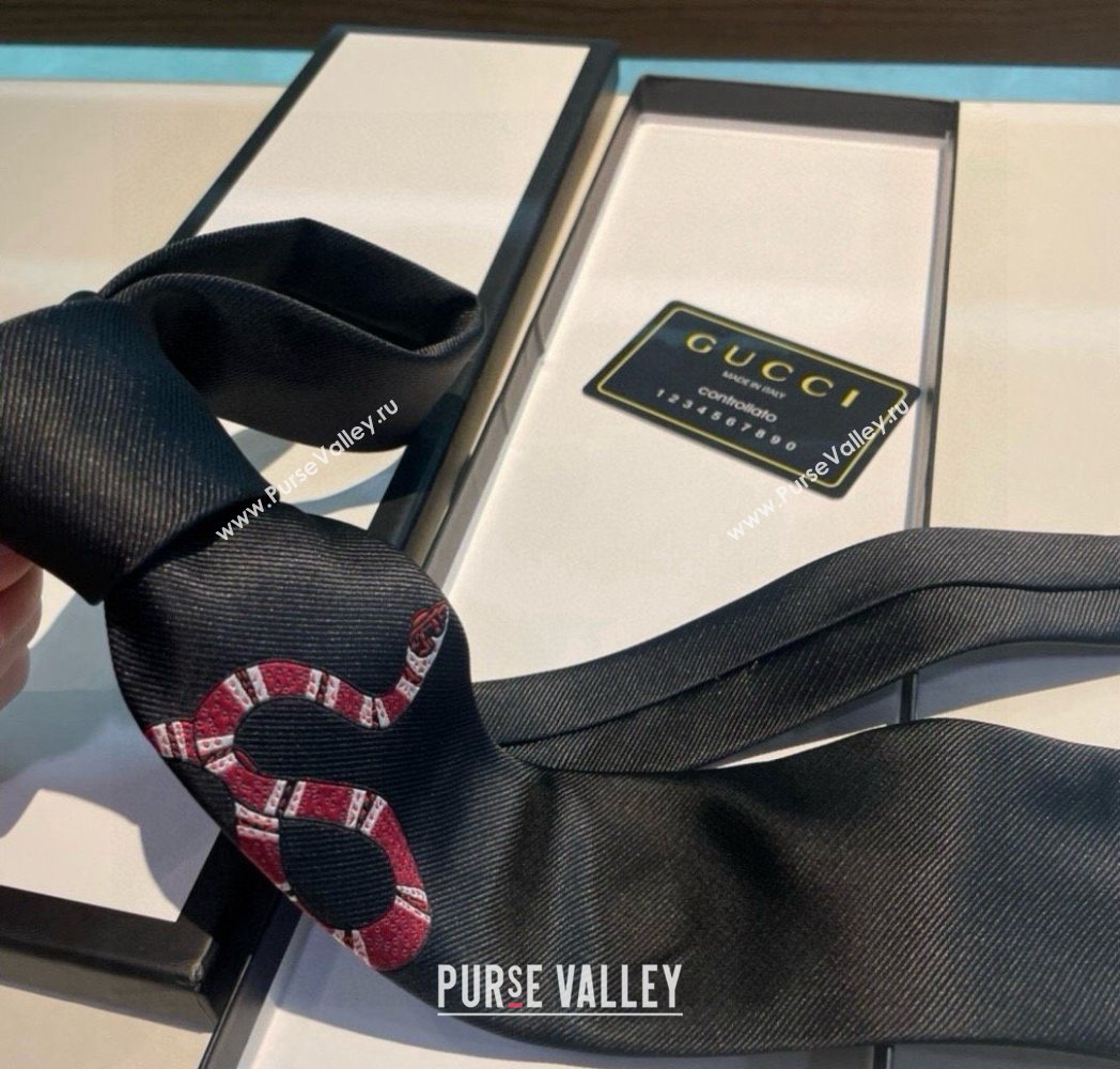 Gucci Kingsnake Silk Tie Black 2025 GG091042 (XMN-250910137)