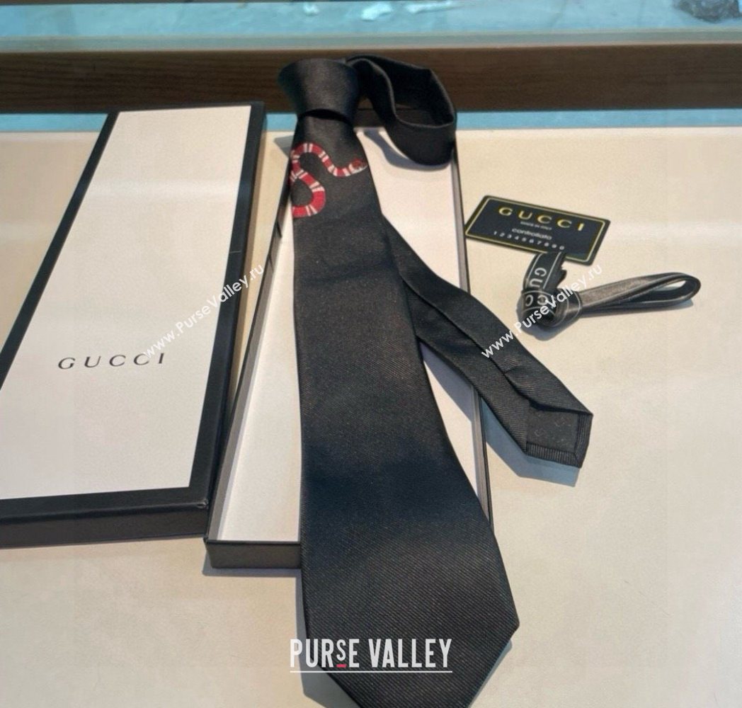 Gucci Kingsnake Silk Tie Black 2025 GG091042 (XMN-250910137)