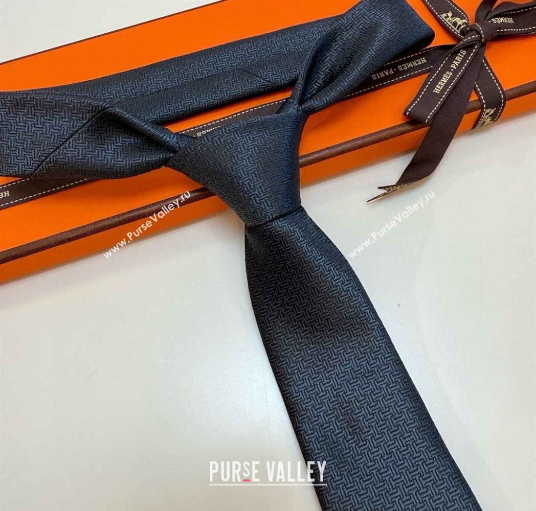 Hermes Unie Fer a Cheval Silk Tie Dark Grey 2025 HS091033 (XMN-250910104)