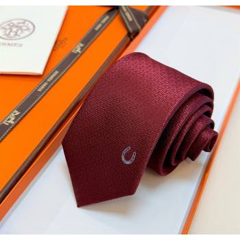Hermes Unie Fer a Cheval Silk Tie Red 2025 HS091033 (XMN-250910105)
