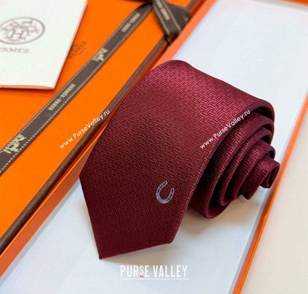 Hermes Unie Fer a Cheval Silk Tie Red 2025 HS091033 (XMN-250910105)