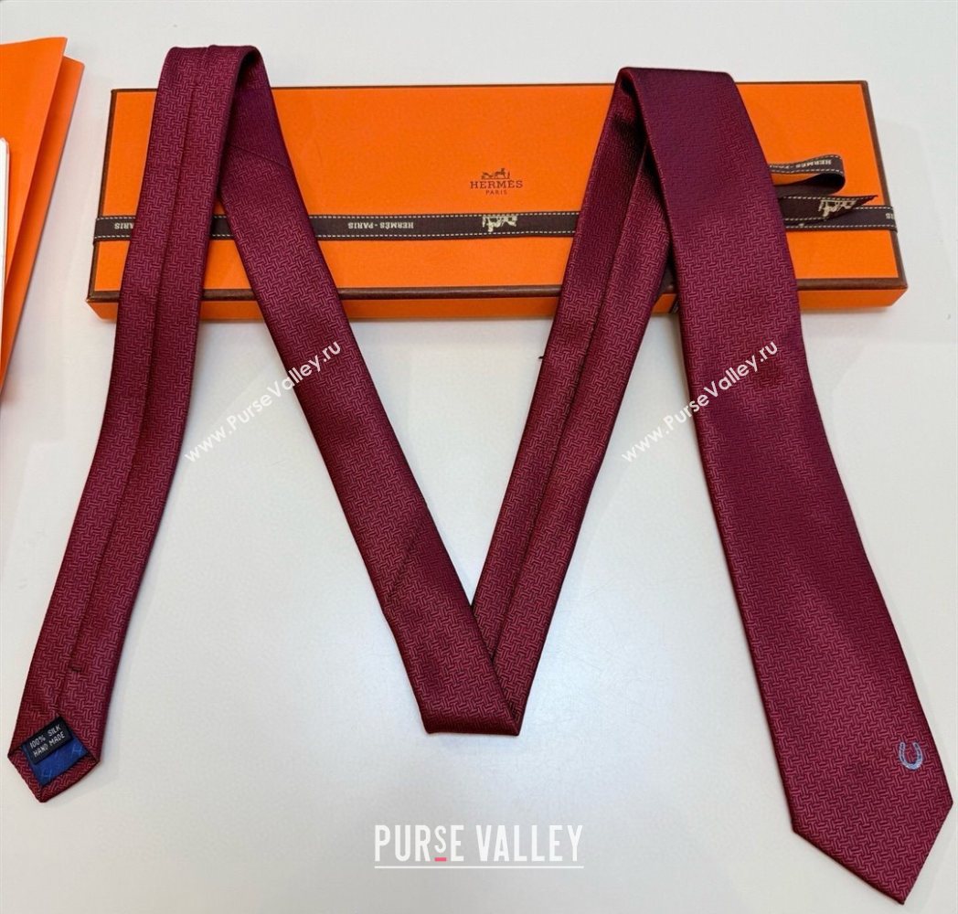 Hermes Unie Fer a Cheval Silk Tie Red 2025 HS091033 (XMN-250910105)
