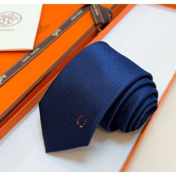 Hermes Unie Fer a Cheval Silk Tie Navy Blue 2025 HS091033 (XMN-250910102)