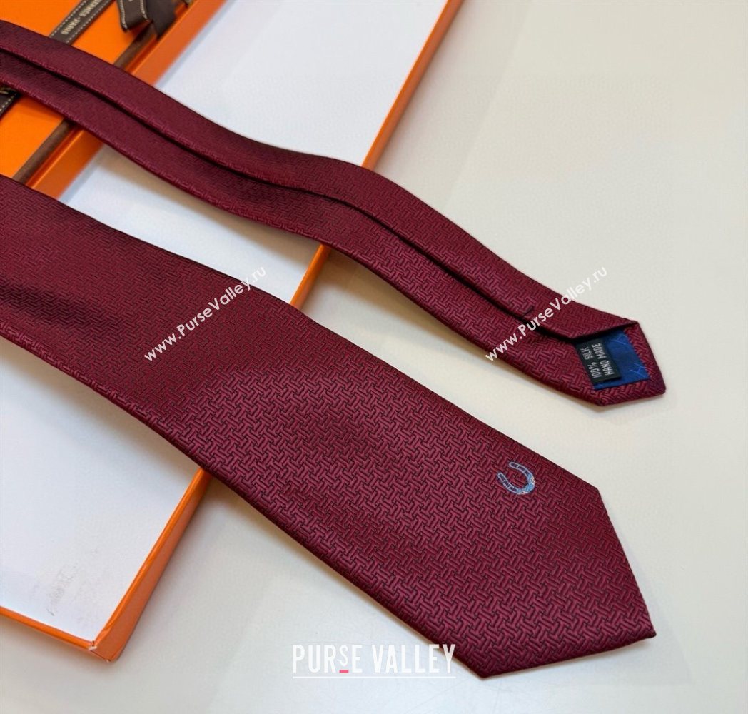 Hermes Unie Fer a Cheval Silk Tie Red 2025 HS091033 (XMN-250910105)