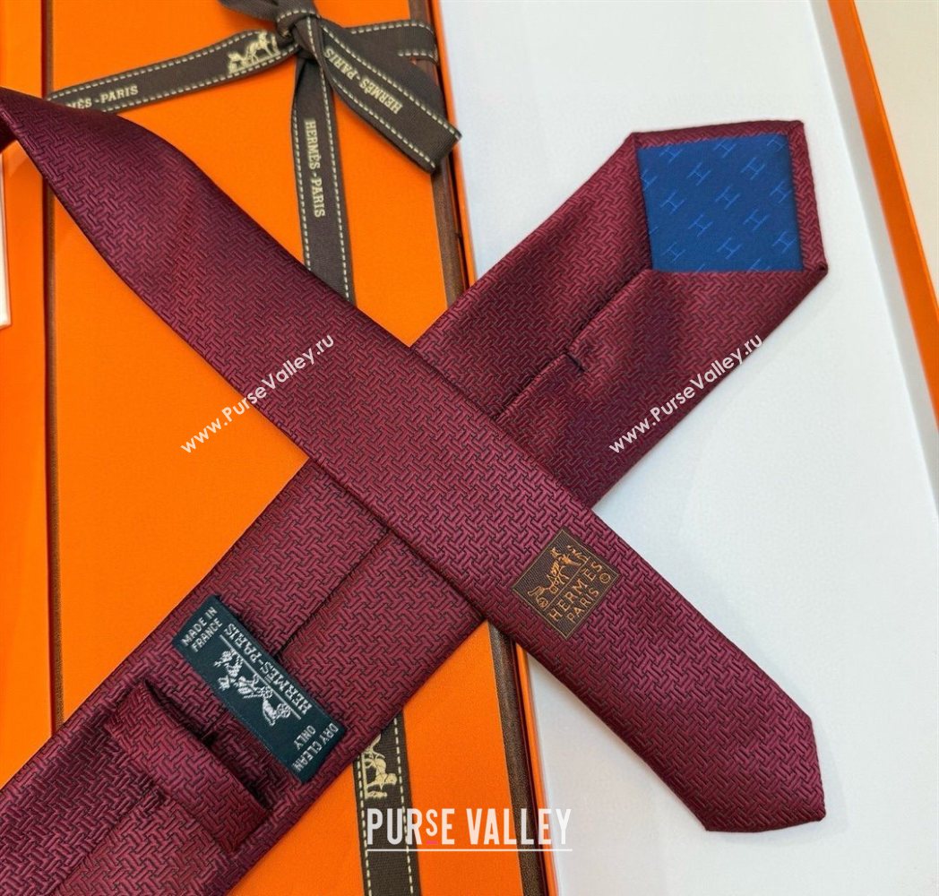 Hermes Unie Fer a Cheval Silk Tie Red 2025 HS091033 (XMN-250910105)