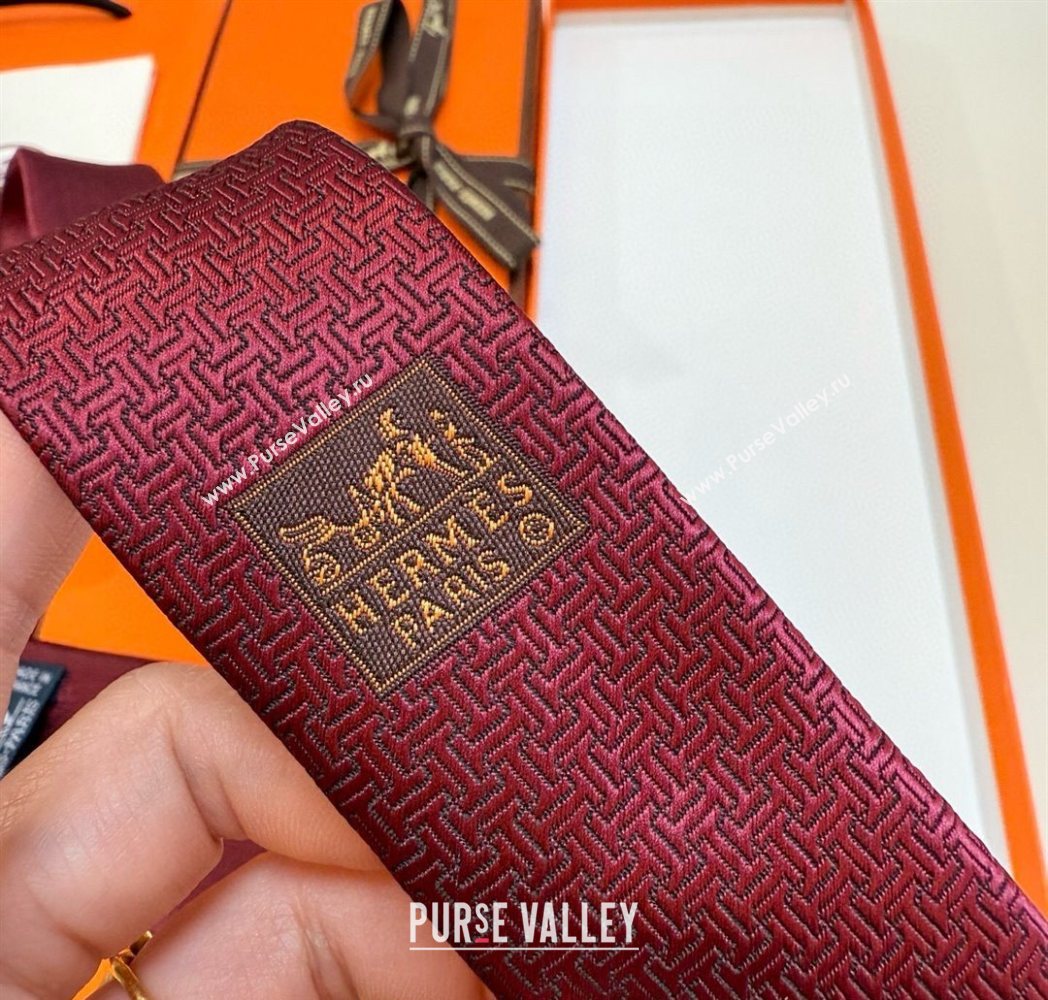 Hermes Unie Fer a Cheval Silk Tie Red 2025 HS091033 (XMN-250910105)