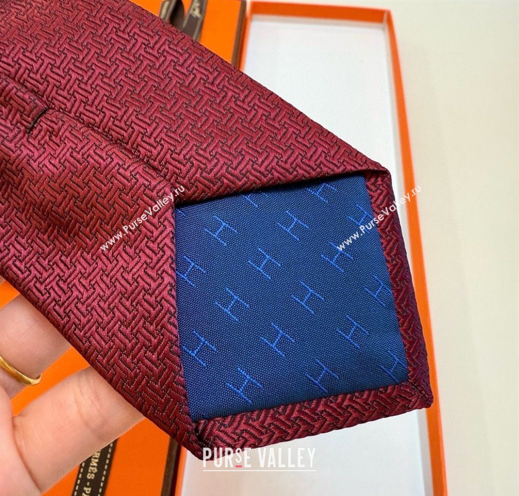 Hermes Unie Fer a Cheval Silk Tie Red 2025 HS091033 (XMN-250910105)