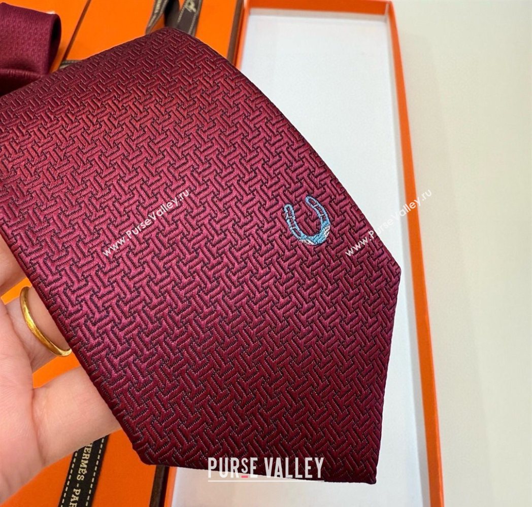 Hermes Unie Fer a Cheval Silk Tie Red 2025 HS091033 (XMN-250910105)
