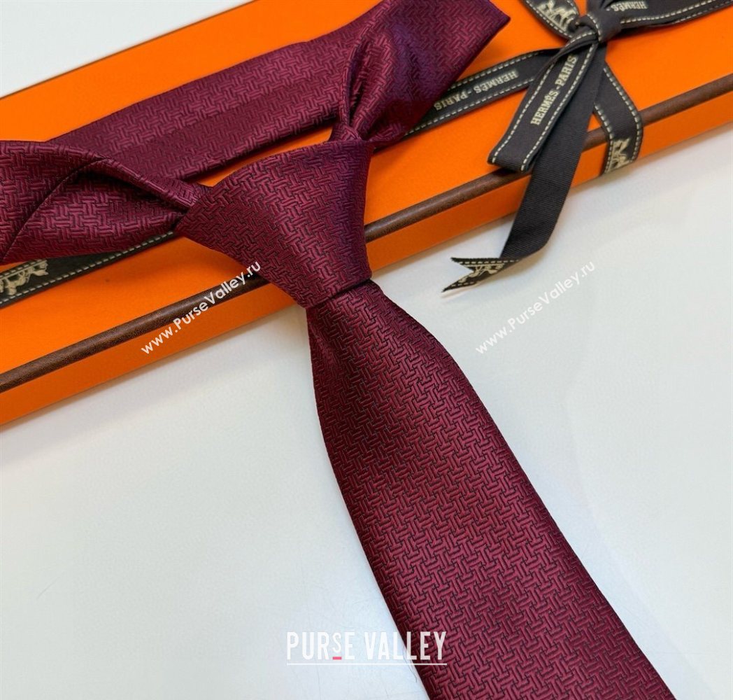 Hermes Unie Fer a Cheval Silk Tie Red 2025 HS091033 (XMN-250910105)