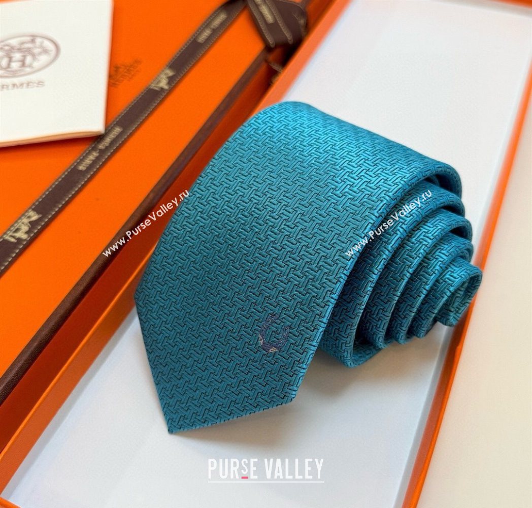 Hermes Unie Fer a Cheval Silk Tie Lake 2025 HS091033 (XMN-250910106)