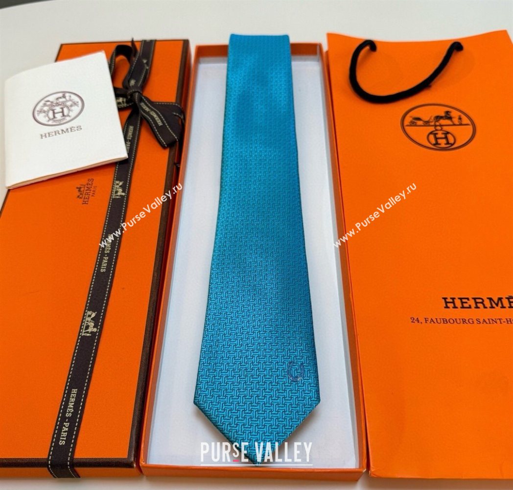 Hermes Unie Fer a Cheval Silk Tie Lake 2025 HS091033 (XMN-250910106)
