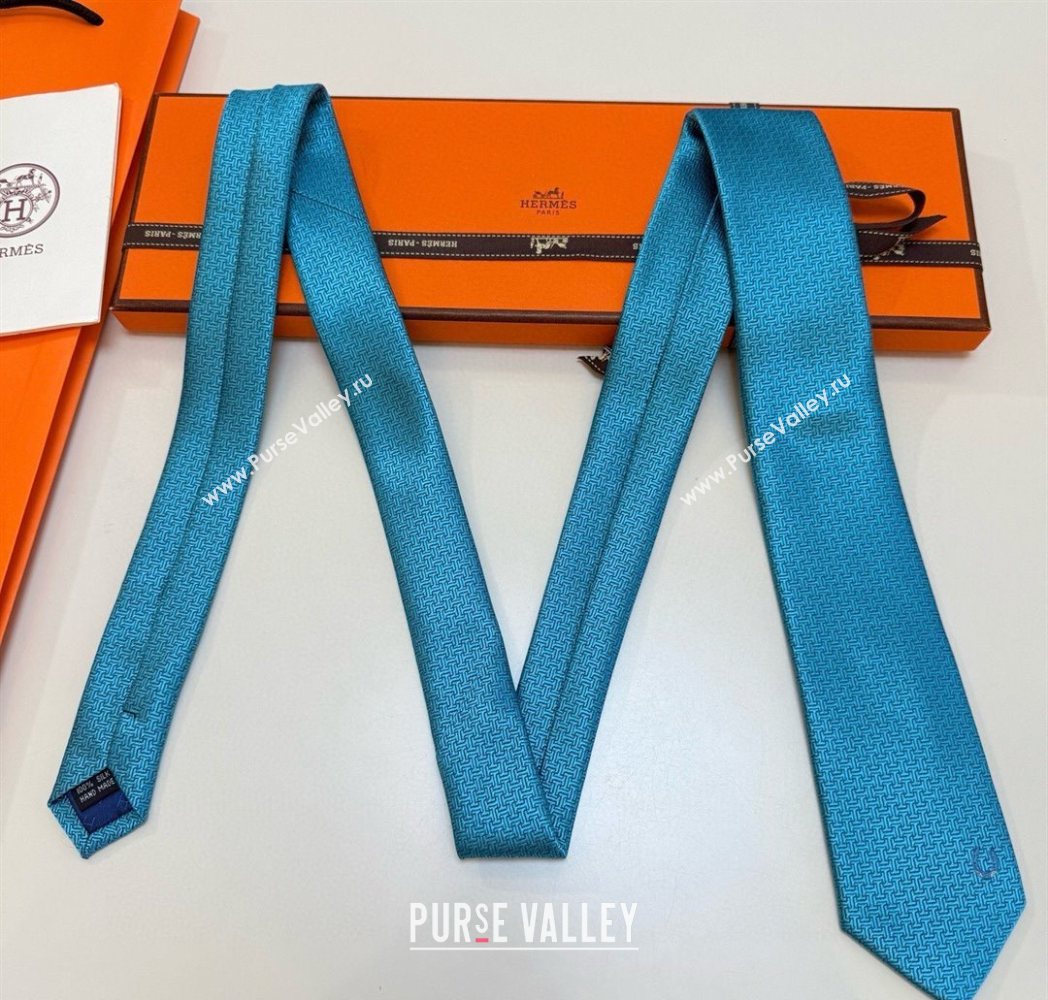 Hermes Unie Fer a Cheval Silk Tie Lake 2025 HS091033 (XMN-250910106)