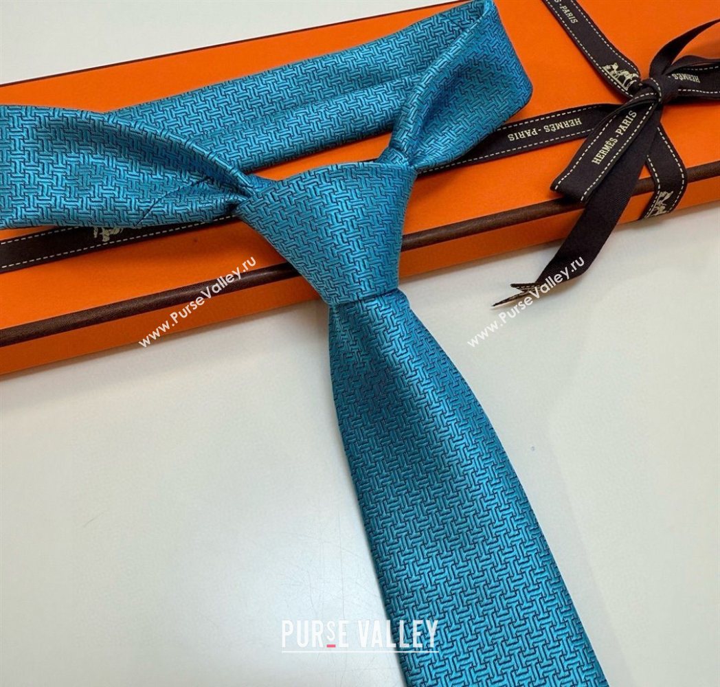 Hermes Unie Fer a Cheval Silk Tie Lake 2025 HS091033 (XMN-250910106)