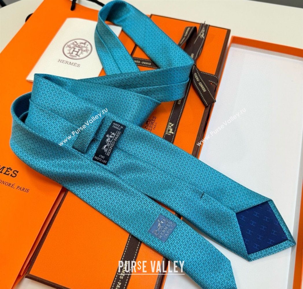 Hermes Unie Fer a Cheval Silk Tie Lake 2025 HS091033 (XMN-250910106)