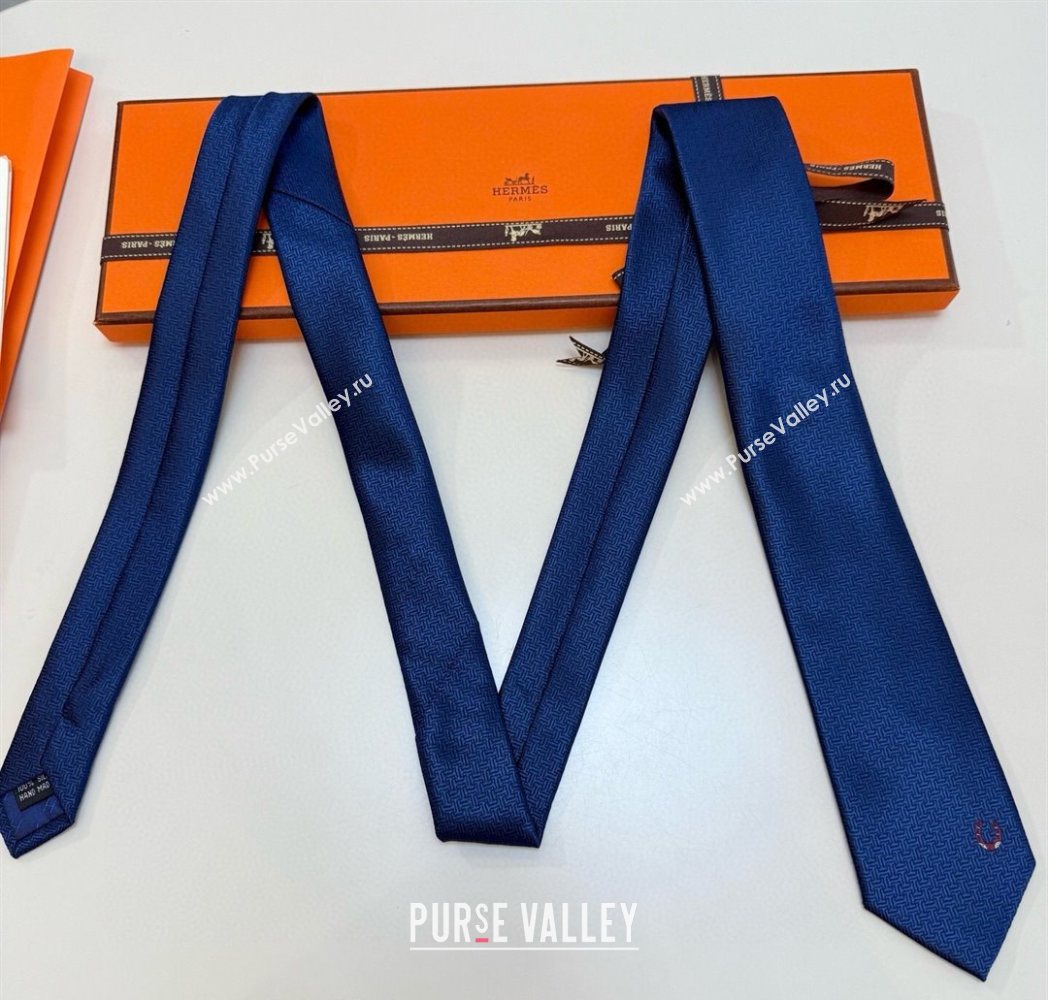 Hermes Unie Fer a Cheval Silk Tie Navy Blue 2025 HS091033 (XMN-250910102)