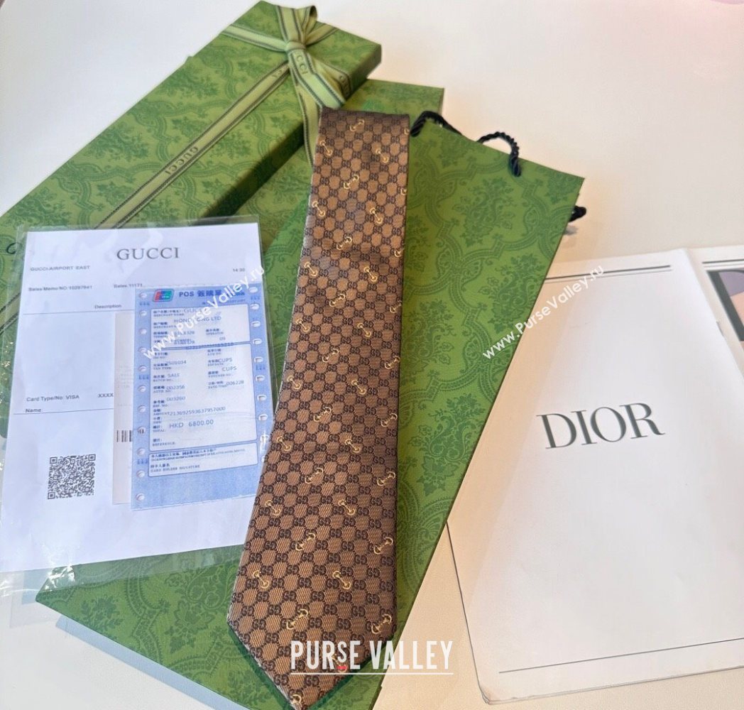 Gucci GG Silk Tie with Horsebit Beige 2025 GG091034 (XMN-250910107)