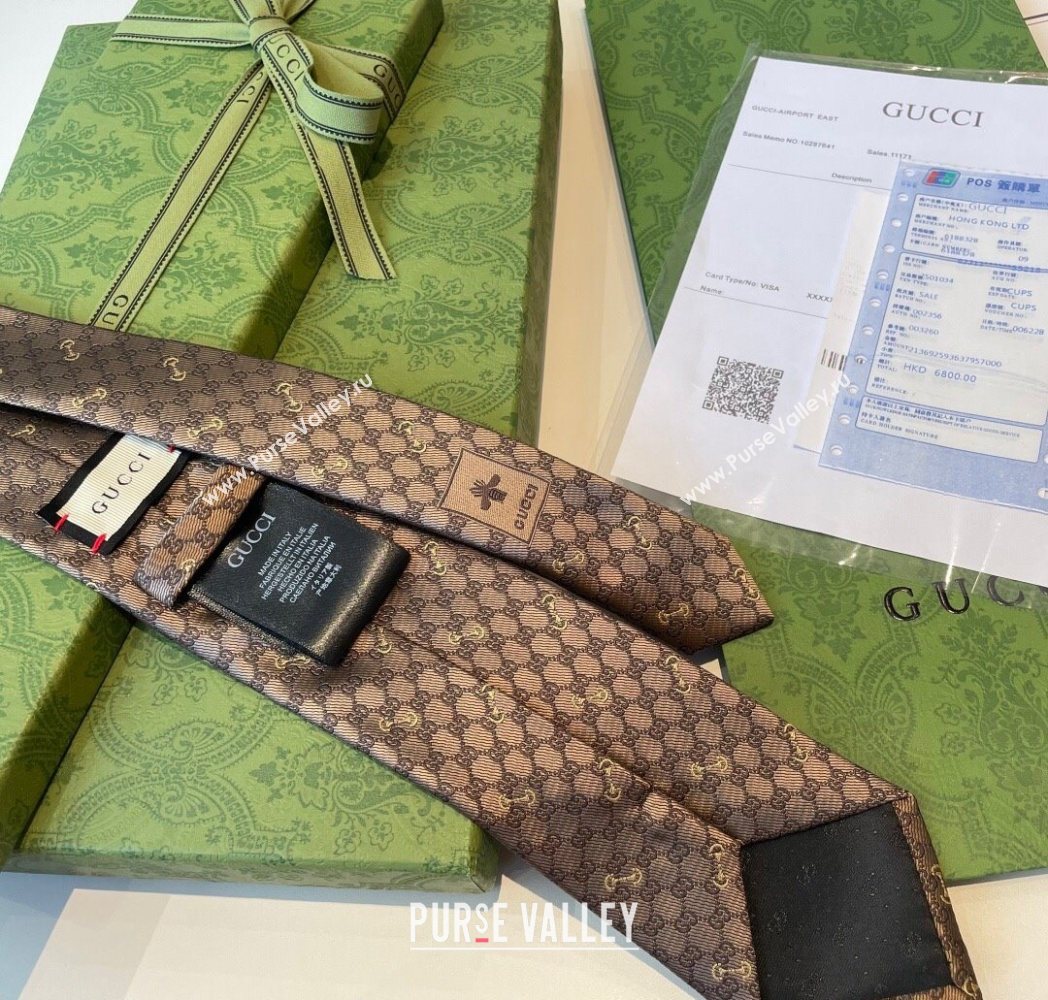 Gucci GG Silk Tie with Horsebit Beige 2025 GG091034 (XMN-250910107)