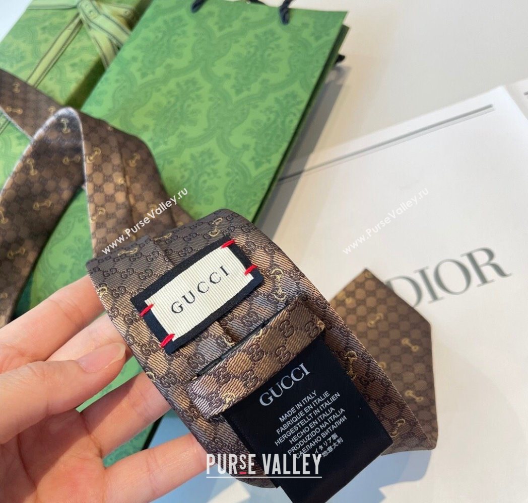 Gucci GG Silk Tie with Horsebit Beige 2025 GG091034 (XMN-250910107)