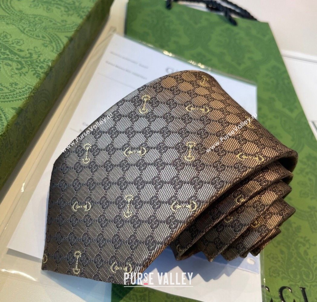Gucci GG Silk Tie with Horsebit Beige 2025 GG091034 (XMN-250910107)