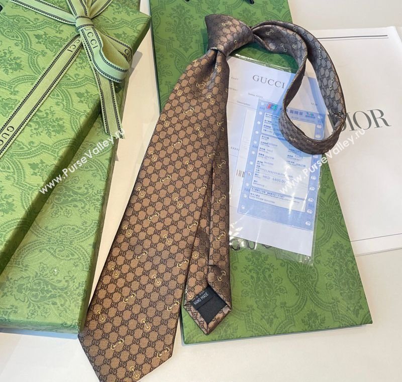 Gucci GG Silk Tie with Horsebit Beige 2025 GG091034 (XMN-250910107)