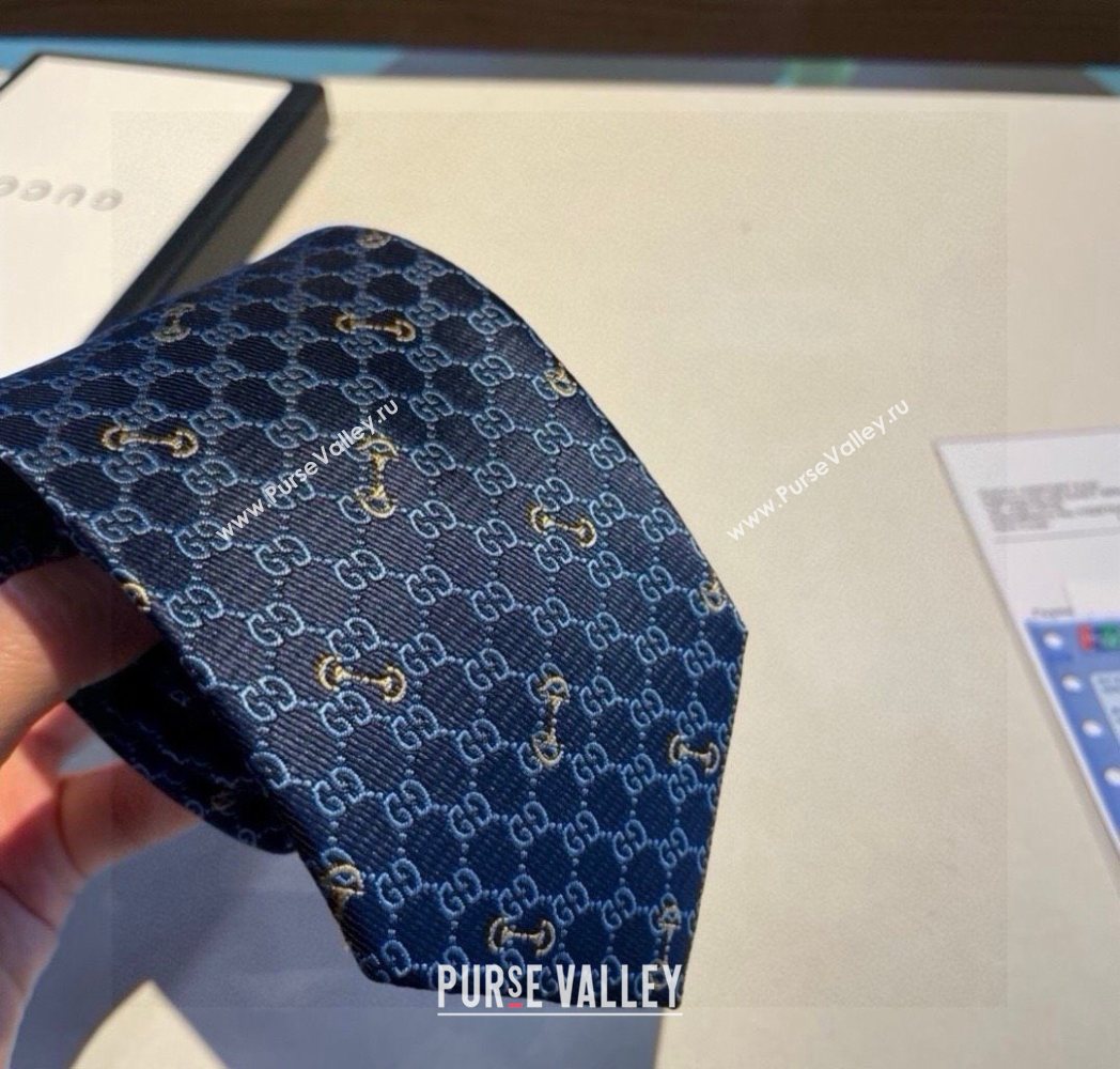 Gucci GG Silk Tie with Horsebit Blue 2025 GG091034 (XMN-250910108)