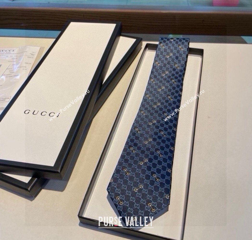 Gucci GG Silk Tie with Horsebit Blue 2025 GG091034 (XMN-250910108)