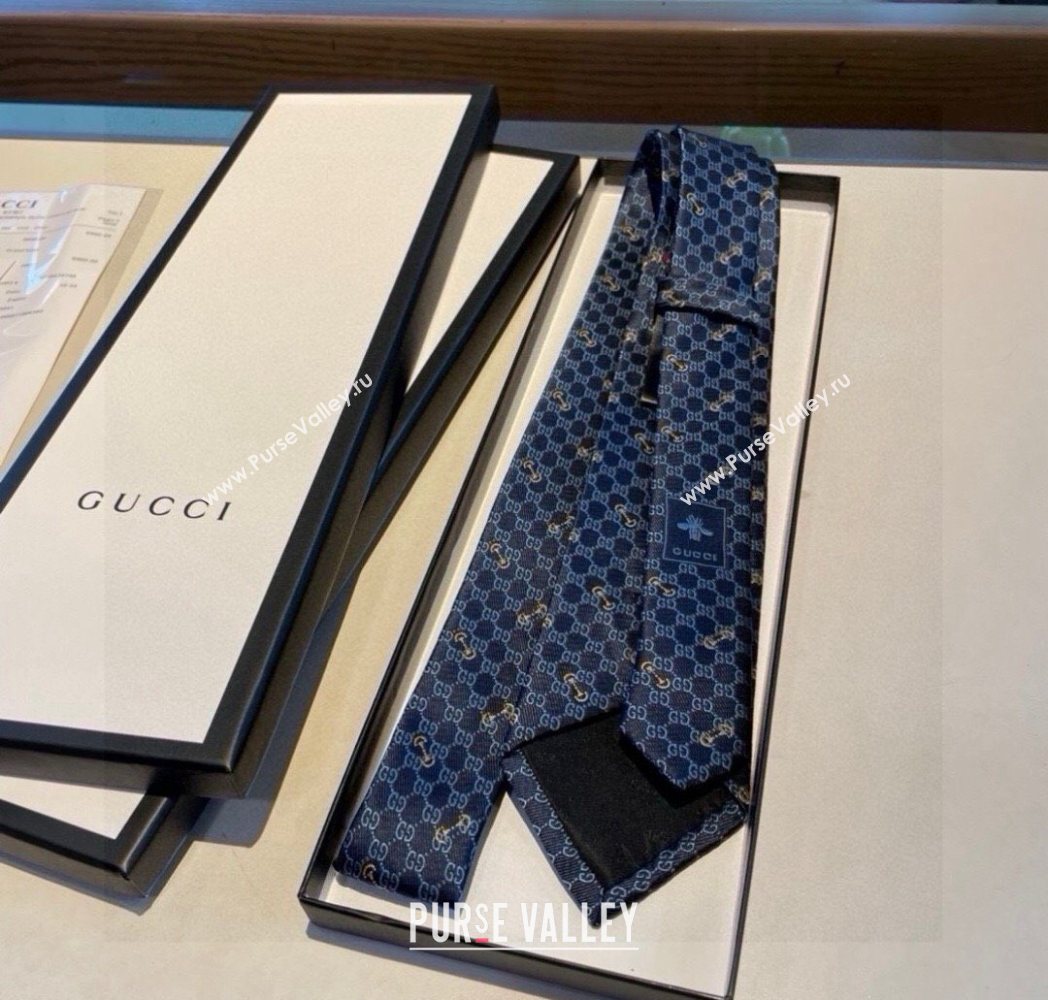 Gucci GG Silk Tie with Horsebit Blue 2025 GG091034 (XMN-250910108)