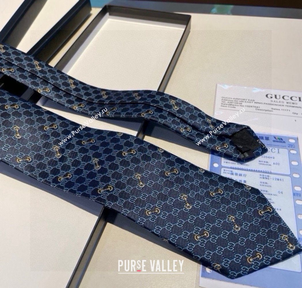 Gucci GG Silk Tie with Horsebit Blue 2025 GG091034 (XMN-250910108)