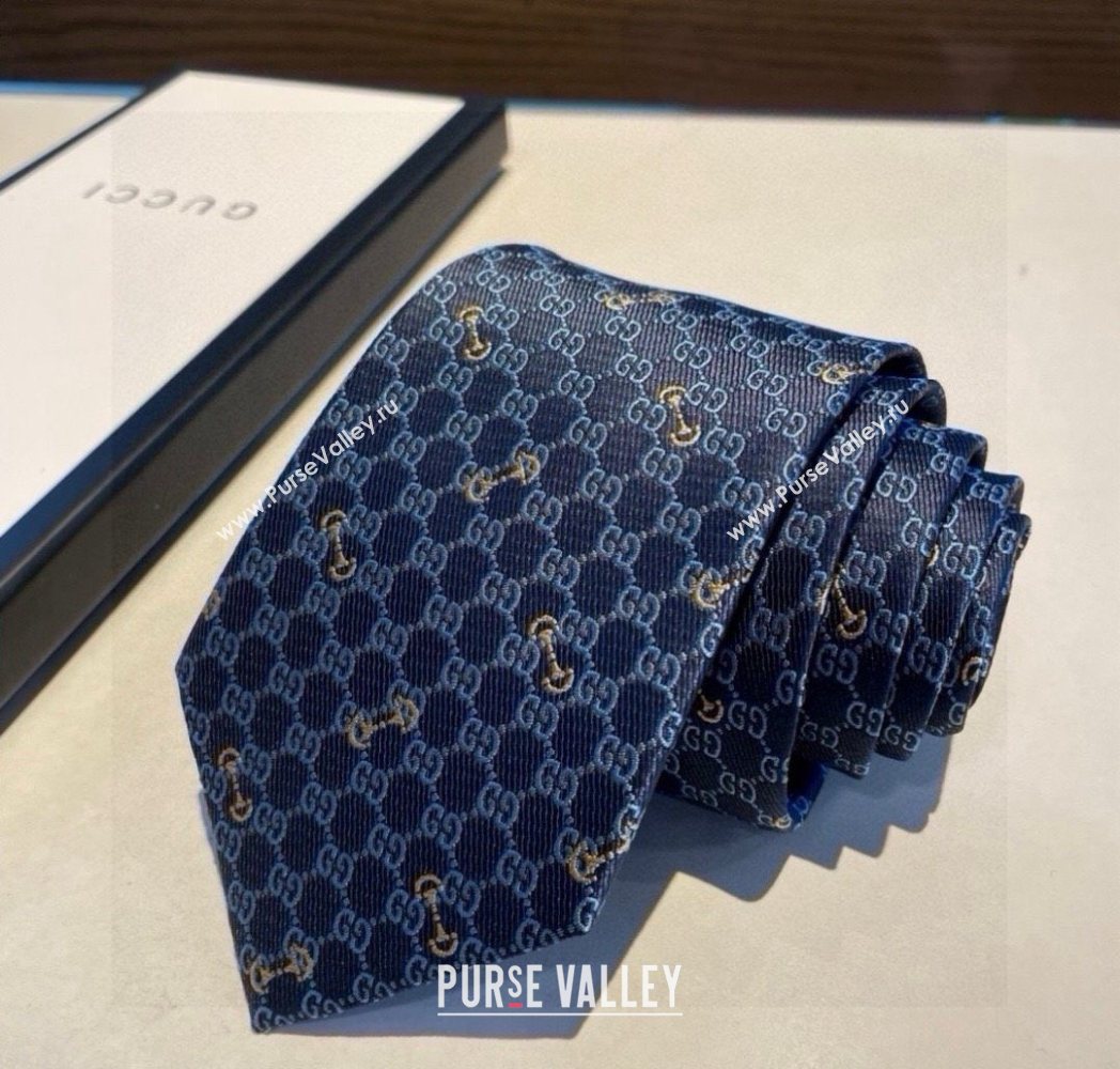 Gucci GG Silk Tie with Horsebit Blue 2025 GG091034 (XMN-250910108)