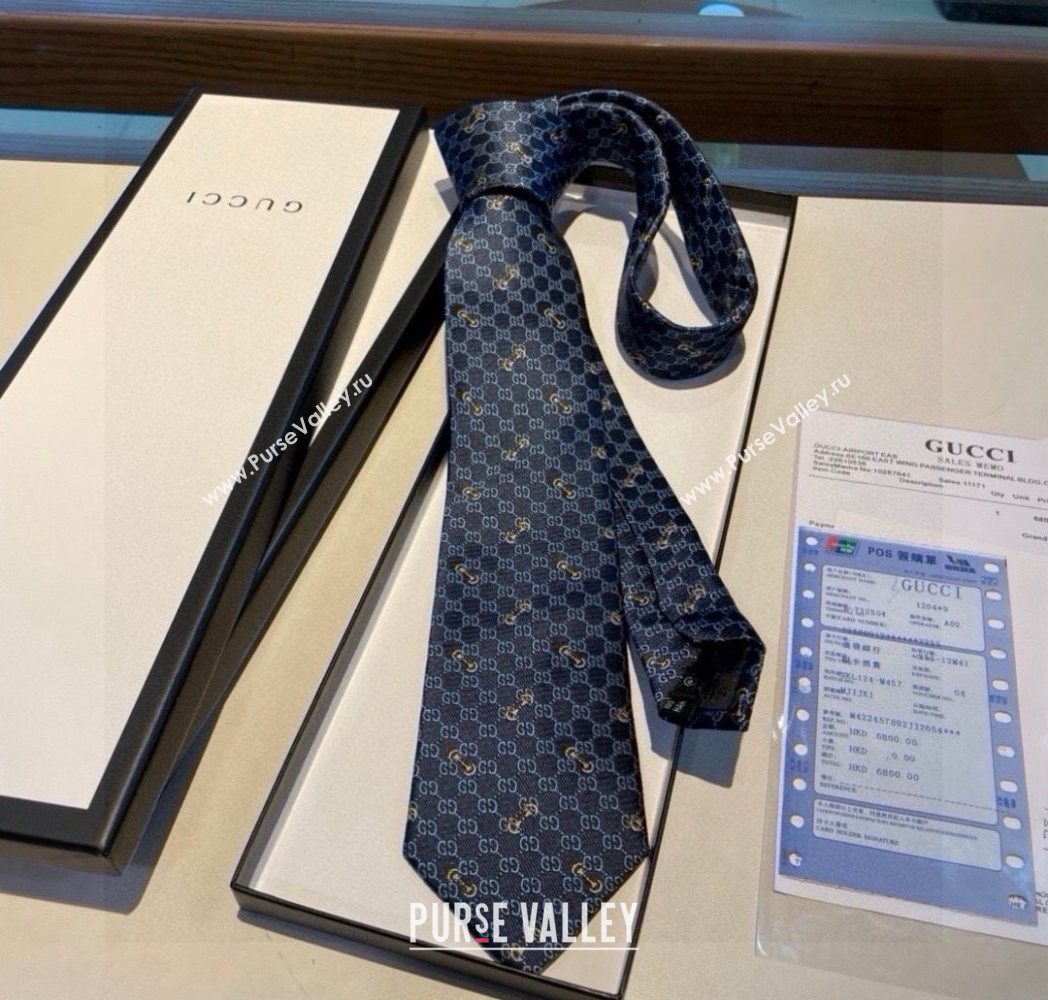 Gucci GG Silk Tie with Horsebit Blue 2025 GG091034 (XMN-250910108)
