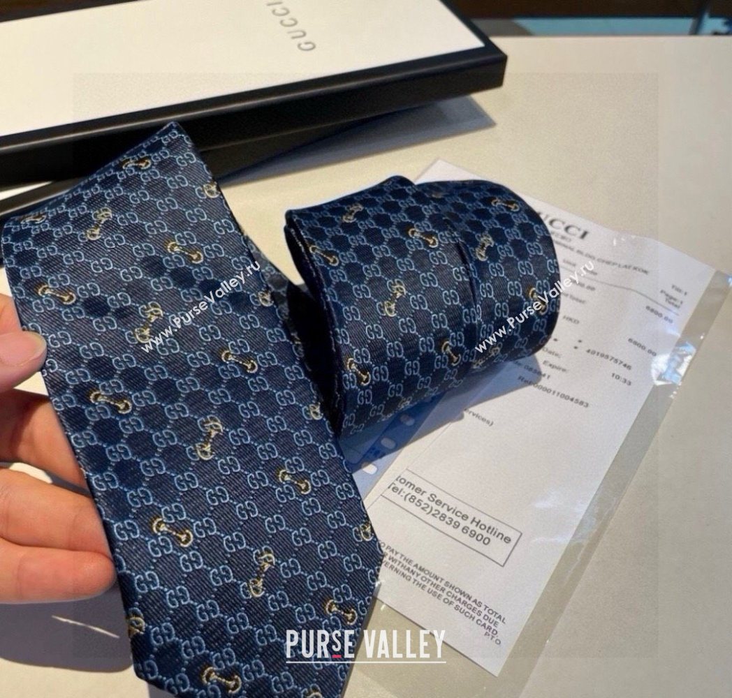 Gucci GG Silk Tie with Horsebit Blue 2025 GG091034 (XMN-250910108)